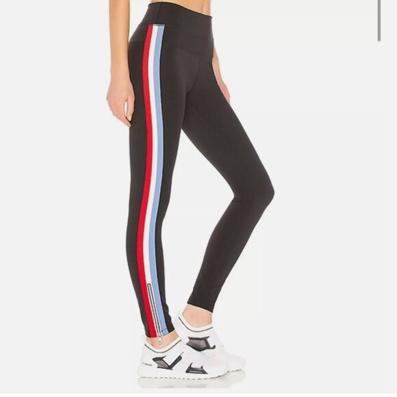 Spiritual Gangster Black Full length red white and blue side stripe legging - Picture 1 of 7